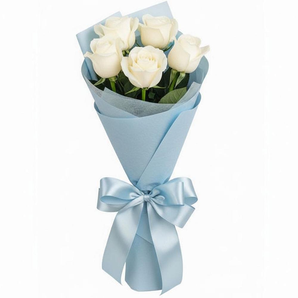 Букет 5 Белых роз Проуд в Солнечном Курской области
