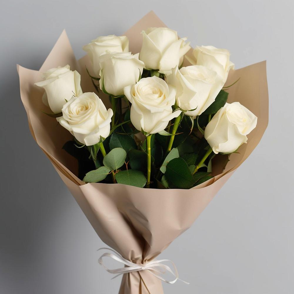 Букет 9 Белых роз Эдлесс Лав в Солнечном Курской области