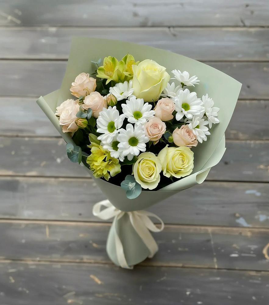 Букет цветов из: Альстромерии, Розы и Хризантемы в Солнечном Курской области