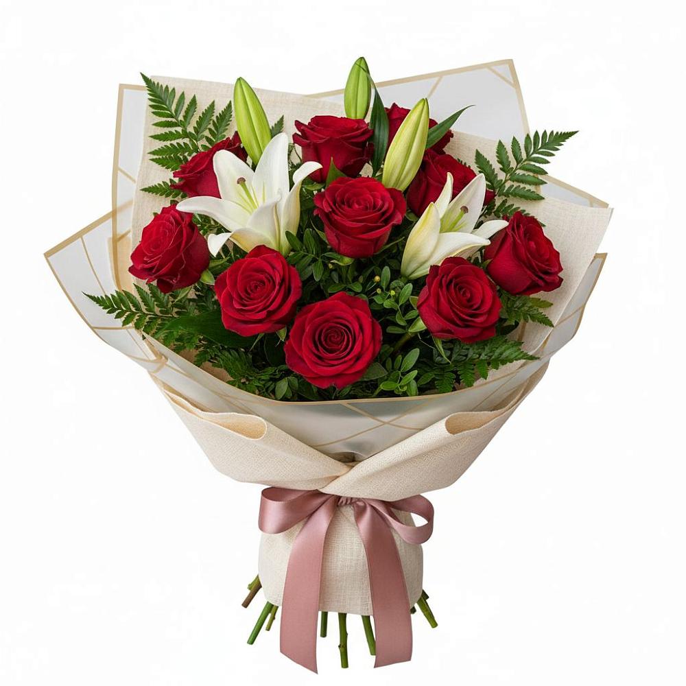 Букет цветов из: Лилии и Розы в Солнечном Курской области