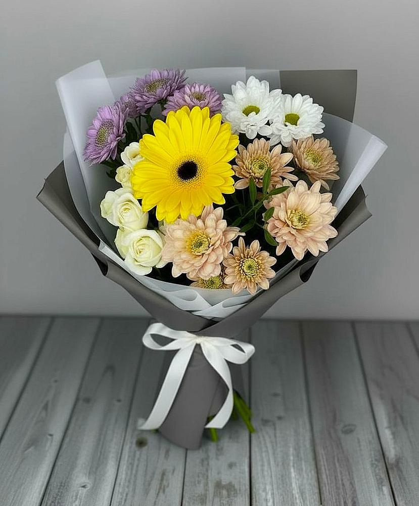 Букет цветов из: Розы, Герберы и Хризантемы в Солнечном Курской области
