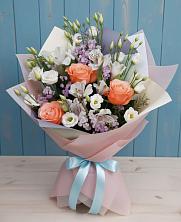 Букет цветов из:  Лизиантусы, Розы, Альстромерии и Гипсофила в Солнечном Курской области