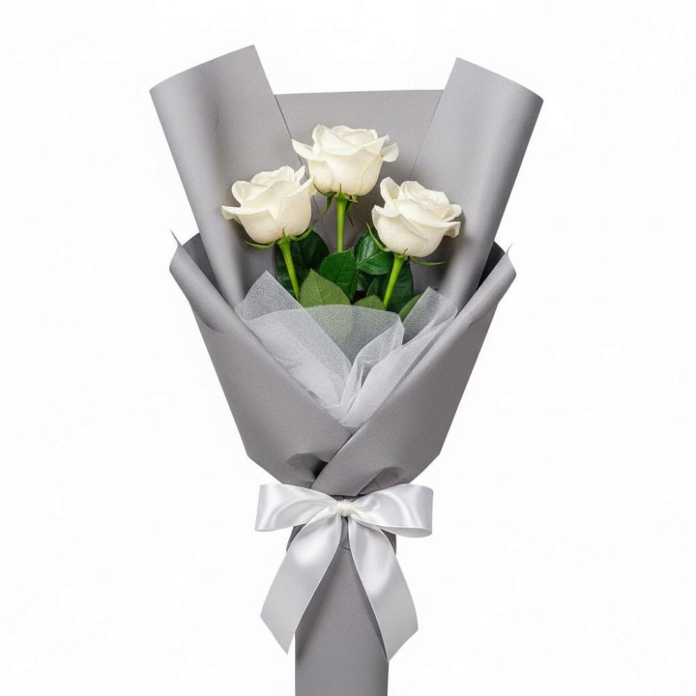 Букет 3 белые розы в Солнечном Курской области
