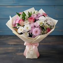 Букет цветов из:  Хризантемы, Альстромерии и Розы в Солнечном Курской области