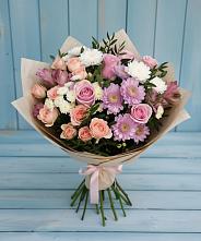 Букет цветов из:  Хризантемы, Розы и Альстромерии в Солнечном Курской области