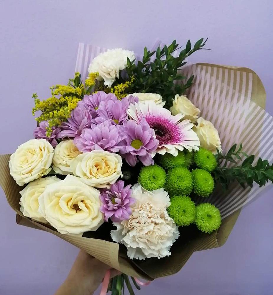 Букет цветов из: Хризантемы, Розы, Гвоздики и Герберы в Солнечном Курской области