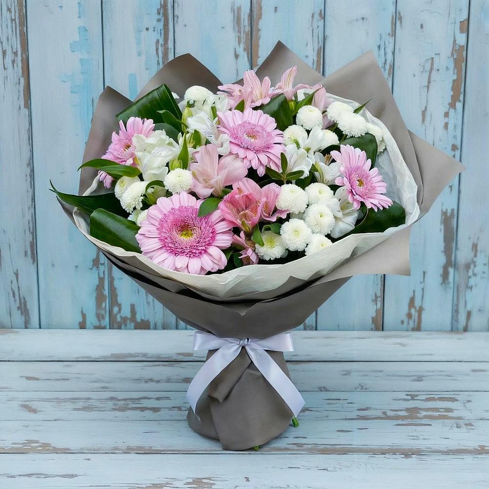 Букет цветов из: Герберы, Альстромерии и Хризантемы в Солнечном Курской области